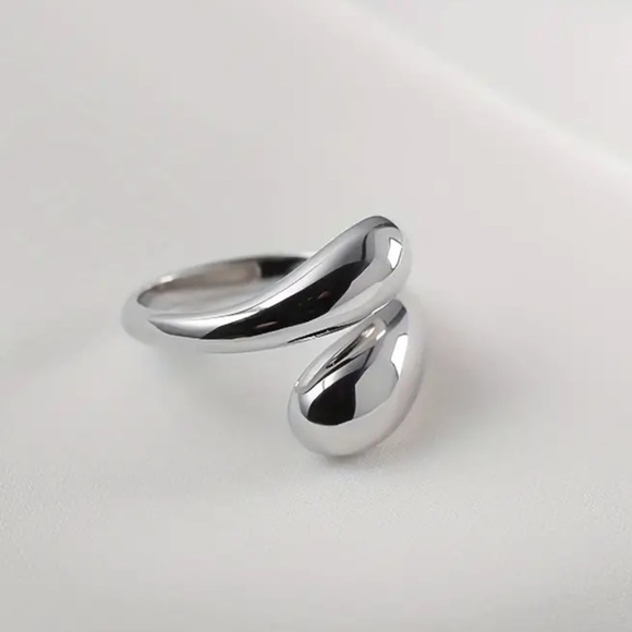 NEW Silver Minimalistic Water Drop Sterling Silver Open Ring One Size Modern - Picture 3 of 7